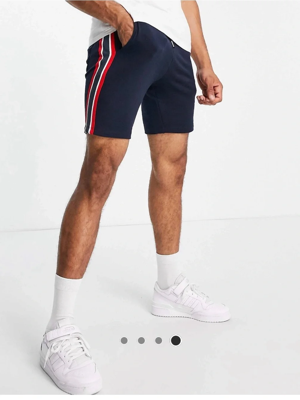 ASOS Navy Shorts with Red and White Side Stripes